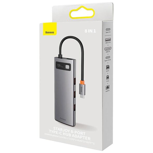 Hub 8in1 Baseus StarJoy Series, USB-C to 3x USB 3.1 + HDMI + USB-C PD + RJ45 + microSD/SD 6932172622169