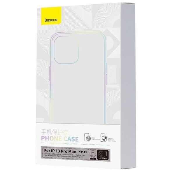 Phone case Baseus Crystal Clear for 13 Pro Max (transparent) +all-tempered-glass screen protector +cleaning kit 6932172627676