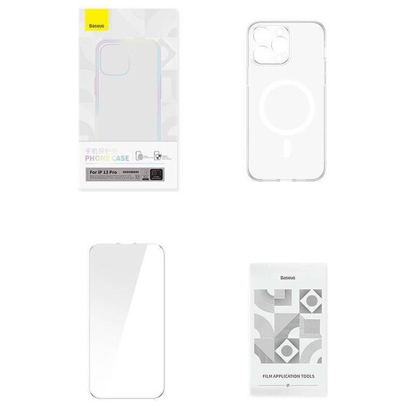 Phone case Baseus Magnetic Crystal Clear for iPhone 13 Pro (transparent) with all-tempered-glass screen protector and cleaning kit 6932172627799