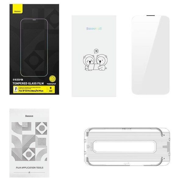 Tempered Glass IPHONE 13 PRO MAX / 14 PLUS Baseus Corning HD 0.4mm + cleaning kit 6932172626273