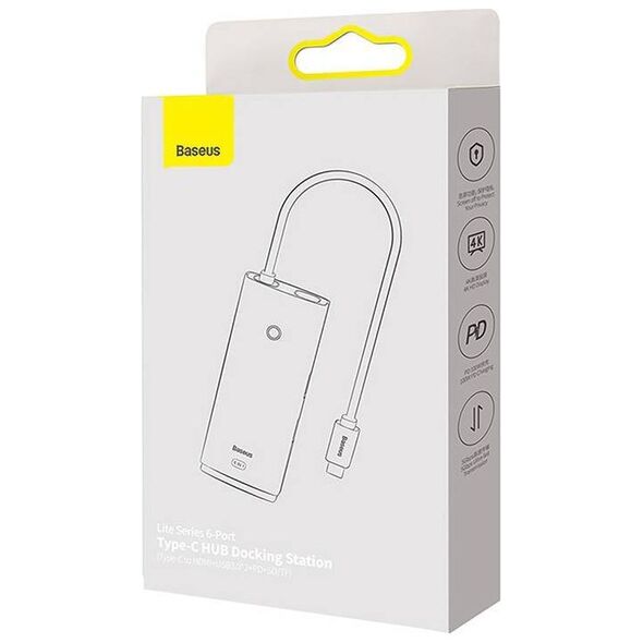 Hub Baseus OS Lite 6-Port (Type-C to HDMI+USB3.0*2+PD+SD/TF) (black 6932172628376