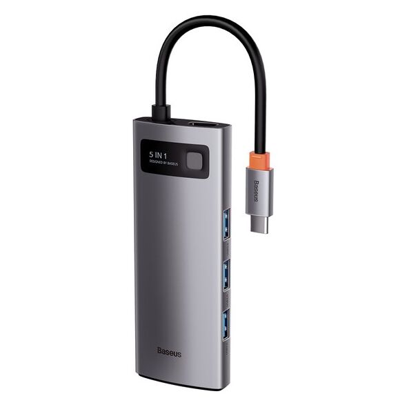 Baseus Metal Gleam Series 5-in-1 Multifunctional Type-C HUB Docking Station Gray 30Hz Version(Type-C to HDMI*1+USB3.0*3+PD*1) 6932172602628