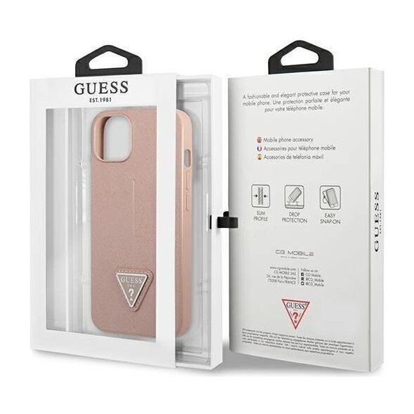 Original Case IPHONE 14 PLUS Guess Hardcase Saffianotriangle Logo (GUHCP14MPSATLP) pink 3666339065492