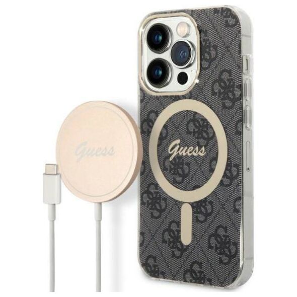 Original Case IPHONE 14 PRO Guess Hardcase 4G Print MagSafe + Wireless Charger (GUBPP14LHJEACSA) black 3666339102838