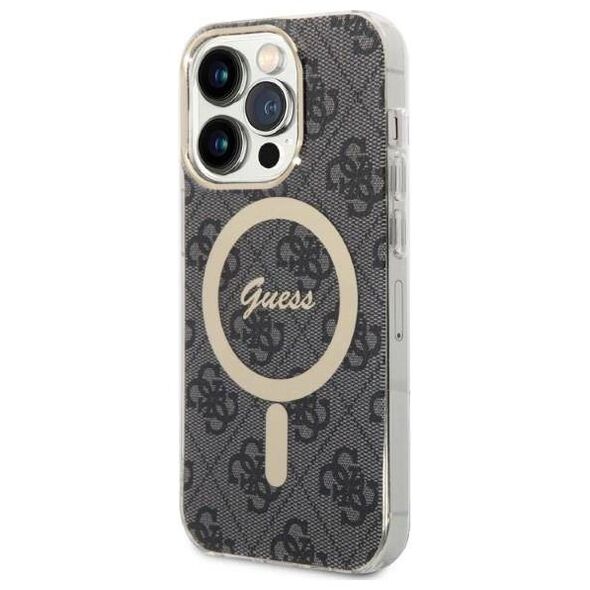 Original Case IPHONE 14 PRO Guess Hardcase 4G Print MagSafe + Wireless Charger (GUBPP14LHJEACSA) black 3666339102838