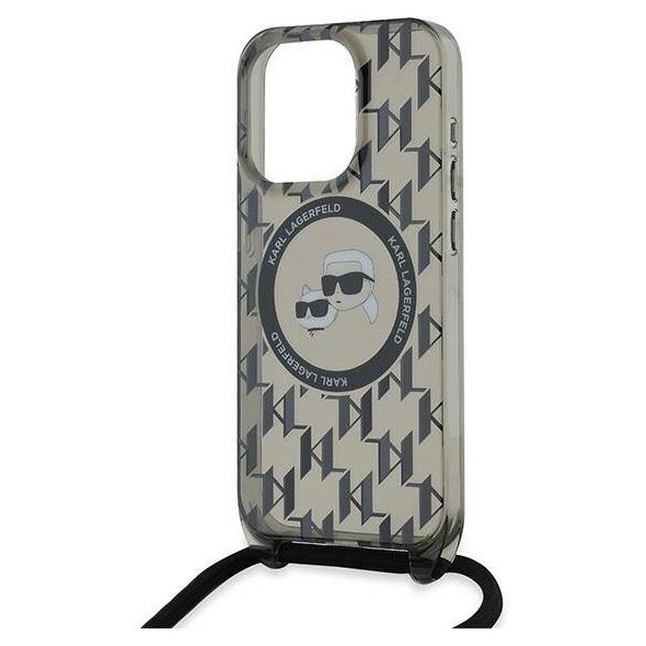 Original Case APPLE IPHONE 15 PRO Karl Lagerfeld Hardcase IML Crossbody Monogram Karl & Choupette Head MagSafe (KLHMP15LHCKCKLCK) black 3666339286446