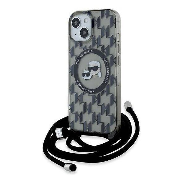 Original Case IPHONE 13 / 14 / 15 Karl Lagerfeld Hardcase IML Crossbody Monogram Karl & Choupette Head MagSafe (KLHMP15SHCKCKLCK) black 3666339286422
