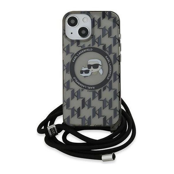 Original Case IPHONE 13 / 14 / 15 Karl Lagerfeld Hardcase IML Crossbody Monogram Karl & Choupette Head MagSafe (KLHMP15SHCKCKLCK) black 3666339286422