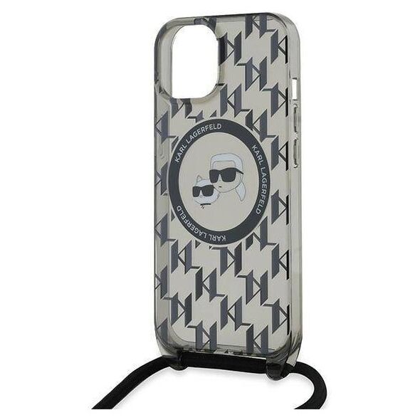 Original Case IPHONE 13 / 14 / 15 Karl Lagerfeld Hardcase IML Crossbody Monogram Karl & Choupette Head MagSafe (KLHMP15SHCKCKLCK) black 3666339286422