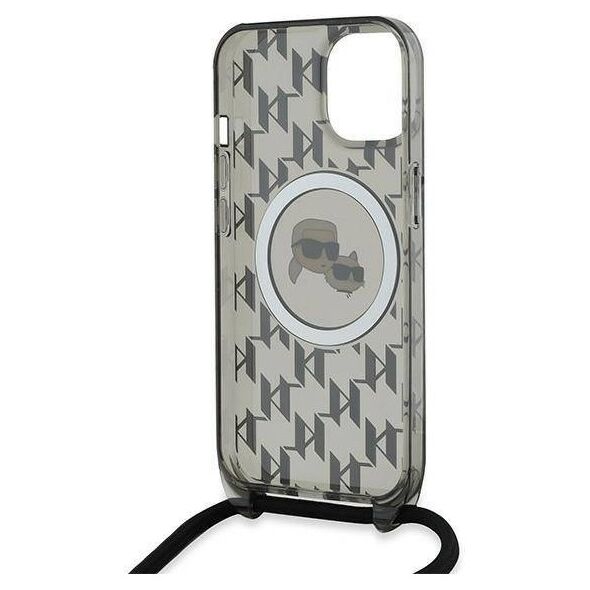 Original Case IPHONE 13 / 14 / 15 Karl Lagerfeld Hardcase IML Crossbody Monogram Karl & Choupette Head MagSafe (KLHMP15SHCKCKLCK) black 3666339286422
