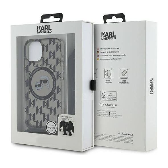 Original Case IPHONE 13 / 14 / 15 Karl Lagerfeld Hardcase IML Crossbody Monogram Karl & Choupette Head MagSafe (KLHMP15SHCKCKLCK) black 3666339286422