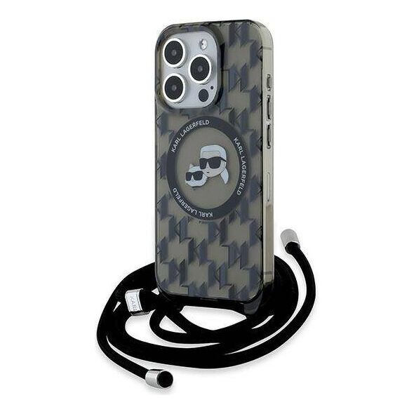Original Case APPLE IPHONE 15 PRO MAX Karl Lagerfeld Hardcase IML Crossbody Monogram Karl & Choupette Head MagSafe (KLHMP15XHCKCKLCK) black 3666339286453