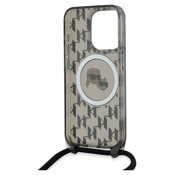 Original Case APPLE IPHONE 15 PRO MAX Karl Lagerfeld Hardcase IML Crossbody Monogram Karl & Choupette Head MagSafe (KLHMP15XHCKCKLCK) black 3666339286453