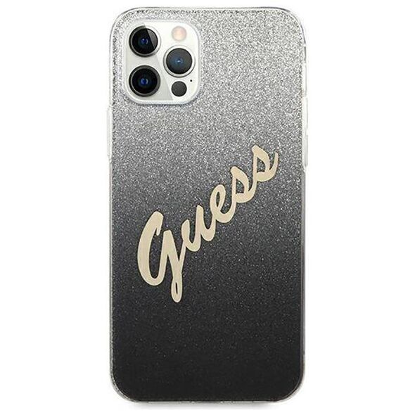 Original Case IPHONE 12 / 12 PRO 6,1" Guess Hardcase Glitter Gradient Script GUHCP12MPCUGLSBK black 3700740494714