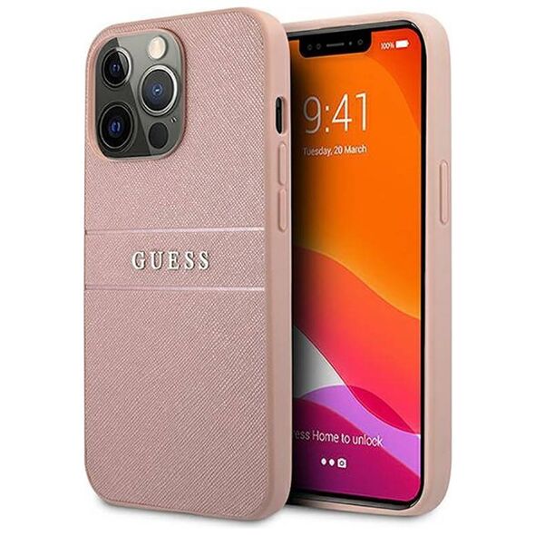 Original Case IPHONE 13 PRO MAX 6,7" Guess Hardcase Saffiano Stripe GUHCP13XPSASBPI pink 3666339023508