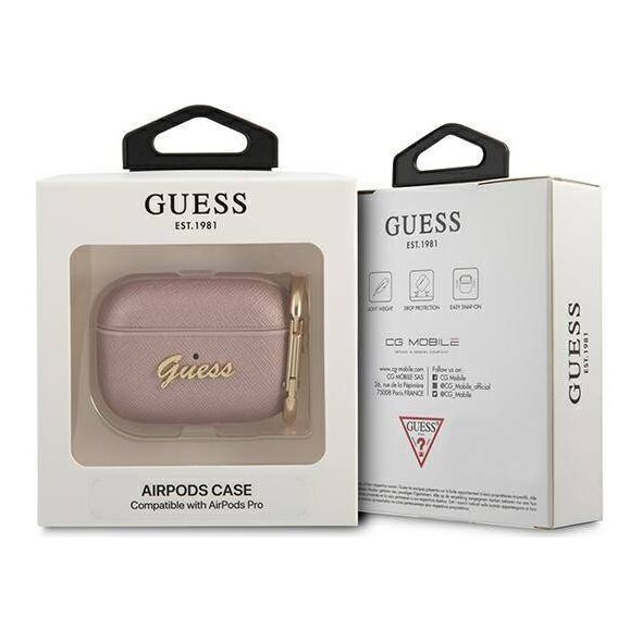 Original Case APPLE AIRPODS PRO Guess Saffiano Script Metal Collection (GUAPSASMP) pink 3666339009823