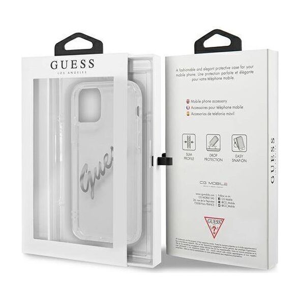 Original Case IPHONE 12 PRO MAX Guess Hardcase Vintage Script Silver (GUHCP12LKTRSVSI) transparent 3666339004378