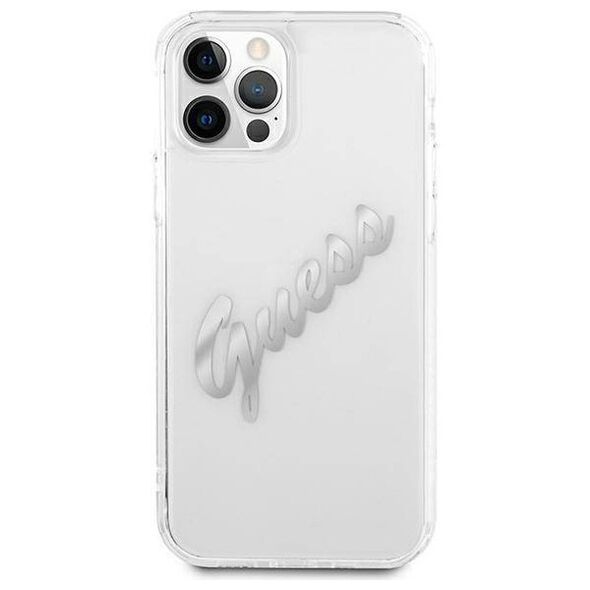 Original Case IPHONE 12 / 12 PRO Guess Hardcase Vintage Script Silver (GUHCP12MKTRSVSI) transparent 3666339004361
