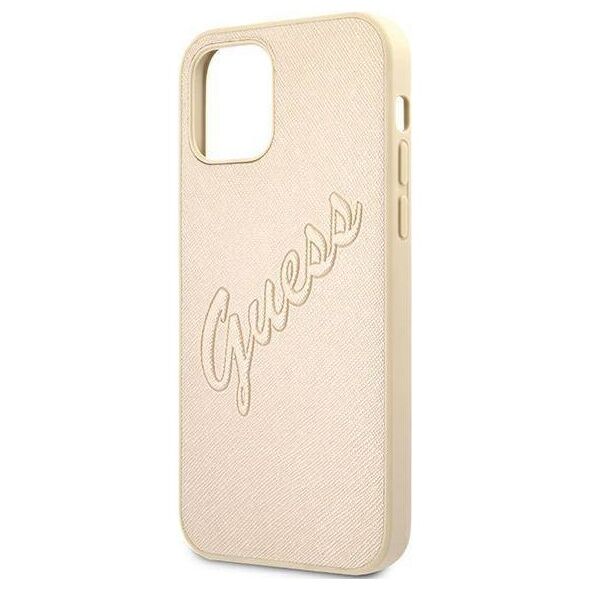 Original Case IPHONE 12 / 12 PRO Guess Hardcase Saffiano Vintage Script (GUHCP12MRSAVSLG) gold 3666339004422