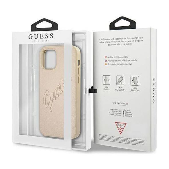 Original Case IPHONE 12 / 12 PRO Guess Hardcase Saffiano Vintage Script (GUHCP12MRSAVSLG) gold 3666339004422