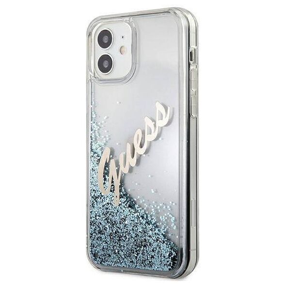 Original Case IPHONE 12 MINI Guess Hardcase Glitter Vintage Script (GUHCP12SGLVSBL) blue 3700740495308