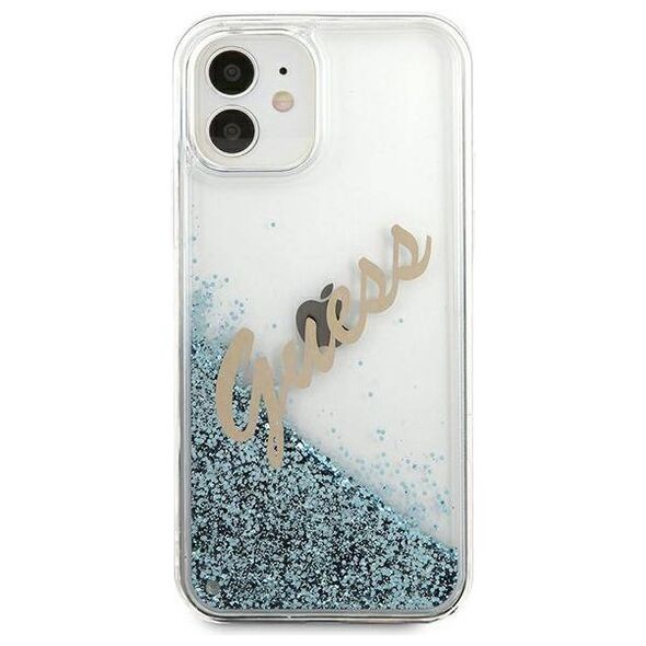 Original Case IPHONE 12 MINI Guess Hardcase Glitter Vintage Script (GUHCP12SGLVSBL) blue 3700740495308