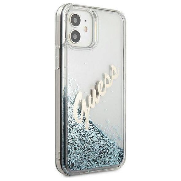 Original Case IPHONE 12 MINI Guess Hardcase Glitter Vintage Script (GUHCP12SGLVSBL) blue 3700740495308