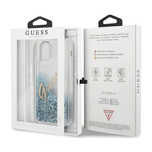 Original Case IPHONE 12 MINI Guess Hardcase Glitter Vintage Script (GUHCP12SGLVSBL) blue 3700740495308