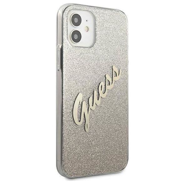 Original Case IPHONE 12 MINI Guess Hardcase Glitter Gradient Script (GUHCP12SPCUGLSGO) gold 3700740494738