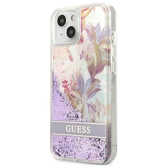 Case IPHONE 13 MINI Guess Hardcase Flower Liquid Glitter (GUHCP13SLFLSU) purple 3666339041274