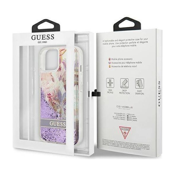 Case IPHONE 13 MINI Guess Hardcase Flower Liquid Glitter (GUHCP13SLFLSU) purple 3666339041274
