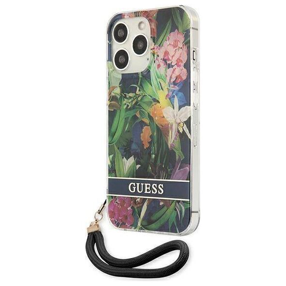 Case IPHONE 13 PRO Guess Hardcase Flower Strap (GUHCP13LHFLSB) blue 3666339040451
