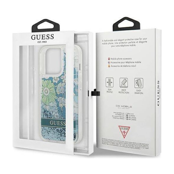 Case IPHONE 13 PRO Guess Hardcase Flower Liquid Glitter (GUHCP13LLFLSN) green 3666339041373