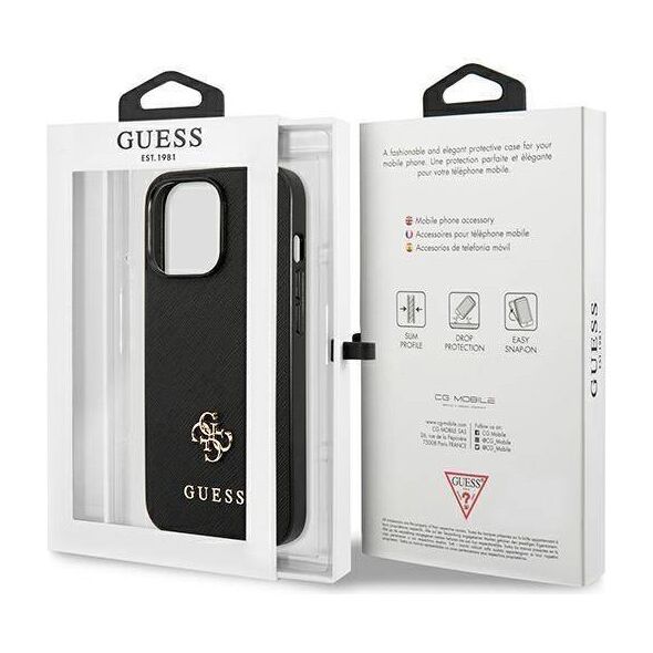 Case IPHONE 13 PRO Guess Hardcase Saffiano 4G Small Metal Logo (GUHCP13LPS4MK) black 3666339047948