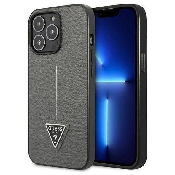 Original Case IPHONE 13 PRO Guess Hardcase Saffianotriangle Logo (GUHCP13LPSATLG) silver 3666339040376