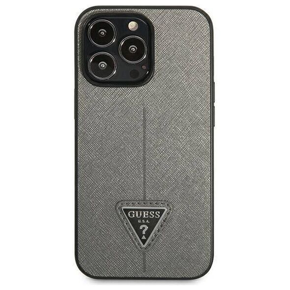 Original Case IPHONE 13 PRO Guess Hardcase Saffianotriangle Logo (GUHCP13LPSATLG) silver 3666339040376