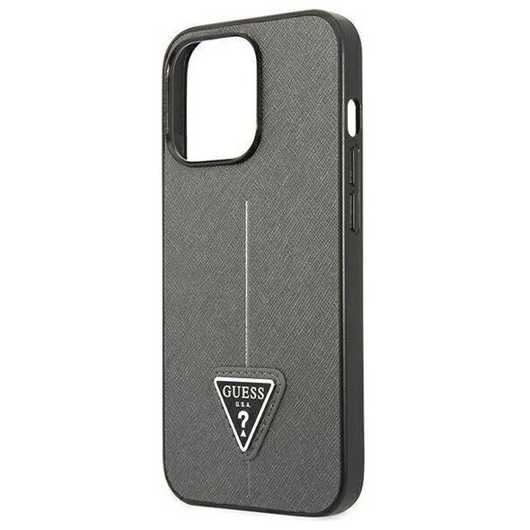 Original Case IPHONE 13 PRO Guess Hardcase Saffianotriangle Logo (GUHCP13LPSATLG) silver 3666339040376