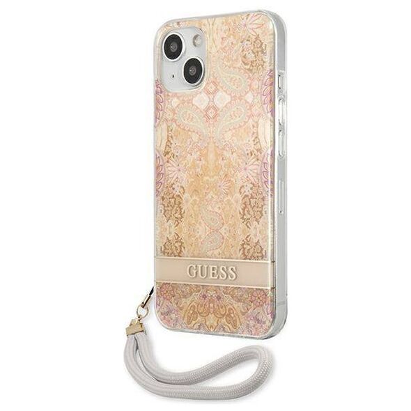 Case IPHONE 13 MINI Guess Hardcase Flower Strap (GUHCP13SHFLSD) gold 3666339040512