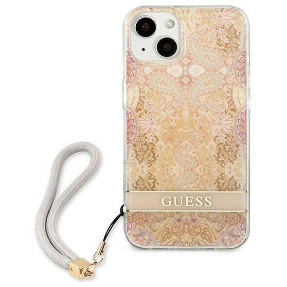 Case IPHONE 13 MINI Guess Hardcase Flower Strap (GUHCP13SHFLSD) gold 3666339040512