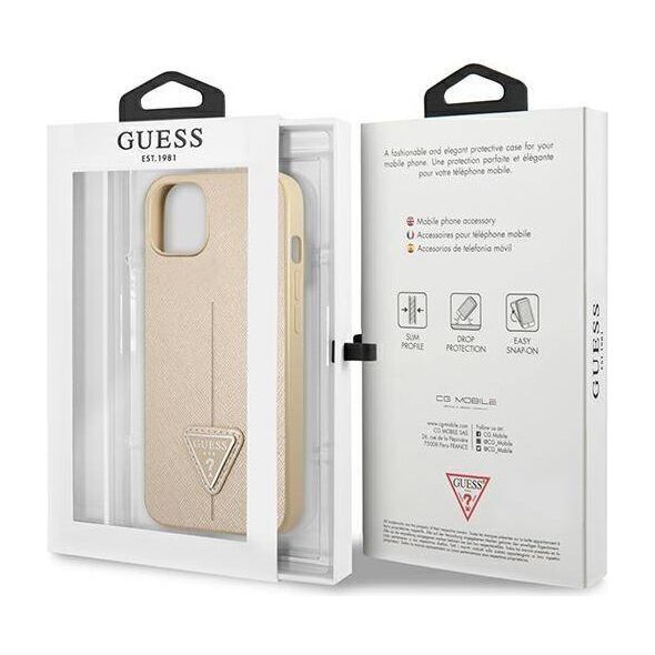 Original Case IPHONE 13 MINI Guess Hardcase Saffianotriangle Logo (GUHCP13SPSATLE) beige 3666339040314
