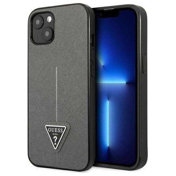 Original Case IPHONE 13 MINI Guess Hardcase Saffianotriangle Logo (GUHCP13SPSATLG) silver 3666339040352