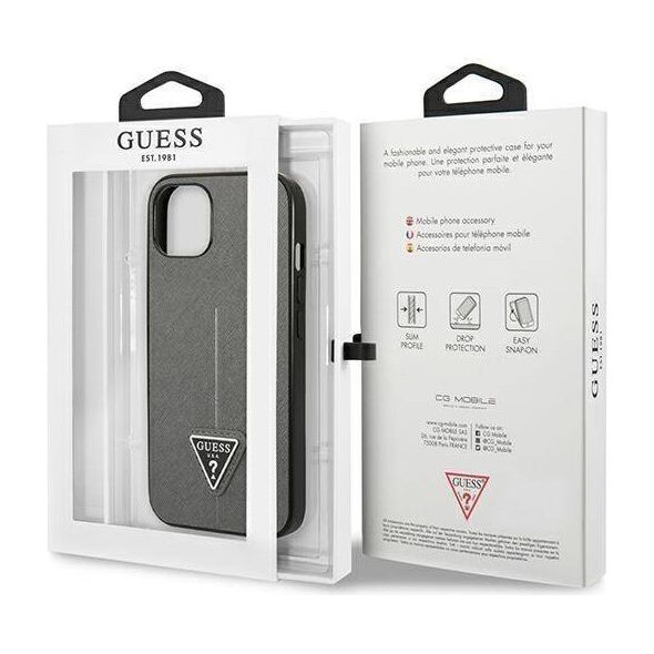 Original Case IPHONE 13 MINI Guess Hardcase Saffianotriangle Logo (GUHCP13SPSATLG) silver 3666339040352
