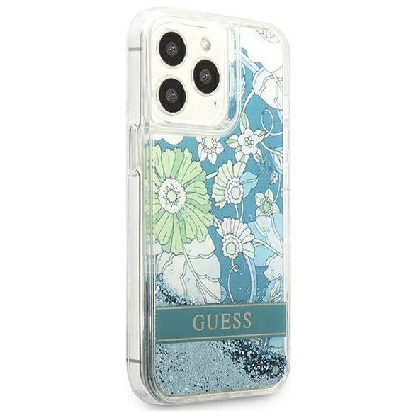 Case IPHONE 13 PRO MAX Guess Hardcase Flower Liquid Glitter (GUHCP13XLFLSN) green 3666339041380