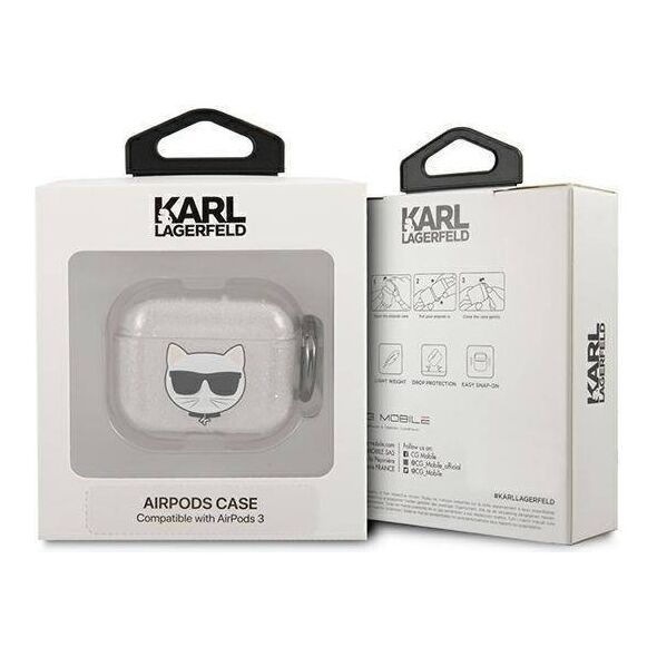 Original Case APPLE AIRPODS 3 Karl Lagerfeld Cover Glitter Choupette (KLA3UCHGS) silver 3666339009151