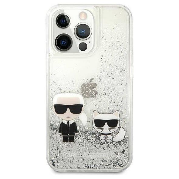 Original Case IPHONE 13 PRO Karl Lagerfeld Hardcase Liquid Glitter Karl&Choupette (KLHCP13LGKCS) silver 3666339027353