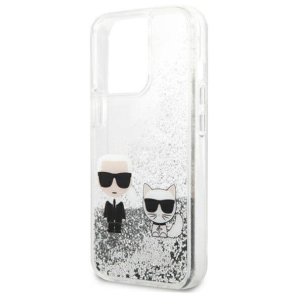 Original Case IPHONE 13 PRO Karl Lagerfeld Hardcase Liquid Glitter Karl&Choupette (KLHCP13LGKCS) silver 3666339027353