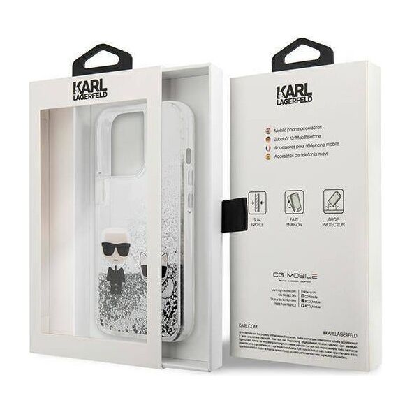 Original Case IPHONE 13 PRO Karl Lagerfeld Hardcase Liquid Glitter Karl&Choupette (KLHCP13LGKCS) silver 3666339027353