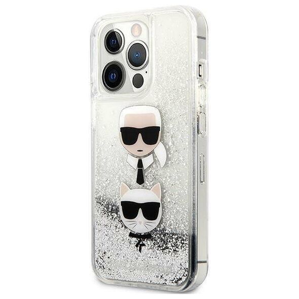 Original Case IPHONE 13 PRO Karl Lagerfeld Hardcase Liquid Glitter Karl&Choupette Head (KLHCP13LKICGLS) silver 3666339028916