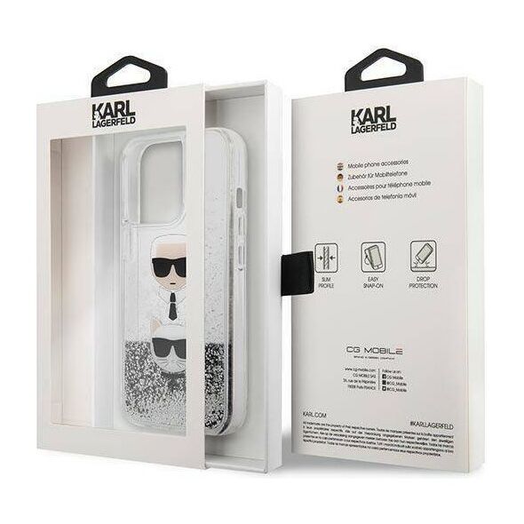 Original Case IPHONE 13 PRO Karl Lagerfeld Hardcase Liquid Glitter Karl&Choupette Head (KLHCP13LKICGLS) silver 3666339028916