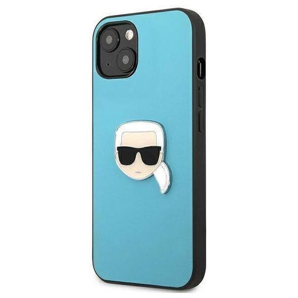 Original Case IPHONE 13 MINI Karl Lagerfeld Hardcase Leather Ikonik Karl`s Head Metal (KLHCP13SPKMB) blue 3666339028619